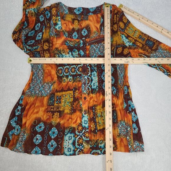 Sere Nade women's Dopamine flare sleeve mini pleated blouse brown Size XL quirky - Picture 5 of 7